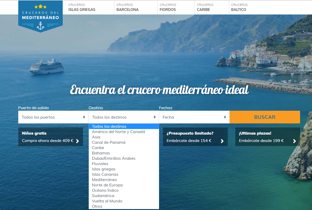 Comparador de cruceros - Elegir el destino